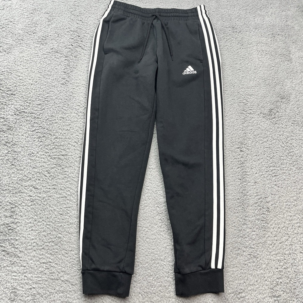 Adidas Essentials‎ Fleece Track Pants Mens M Black 3 Stripe Tapered Streetwear